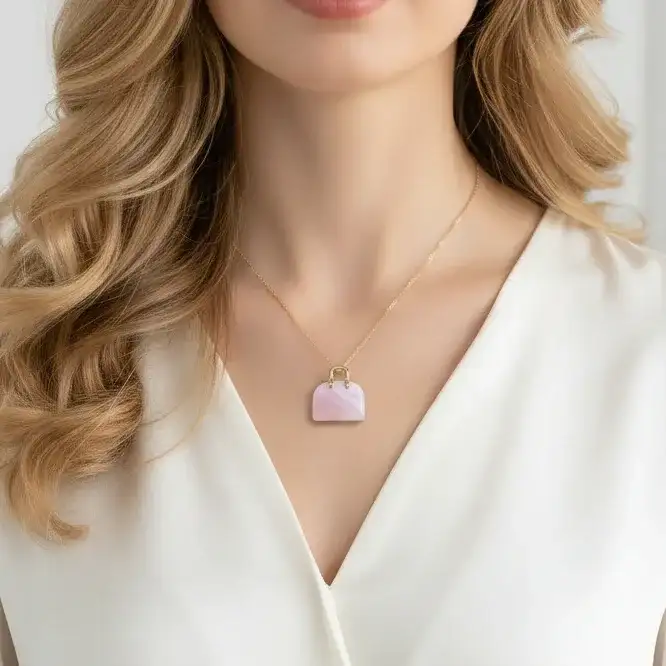 Pendentif Sac à main en Quartz rose (PE1835 - 2)