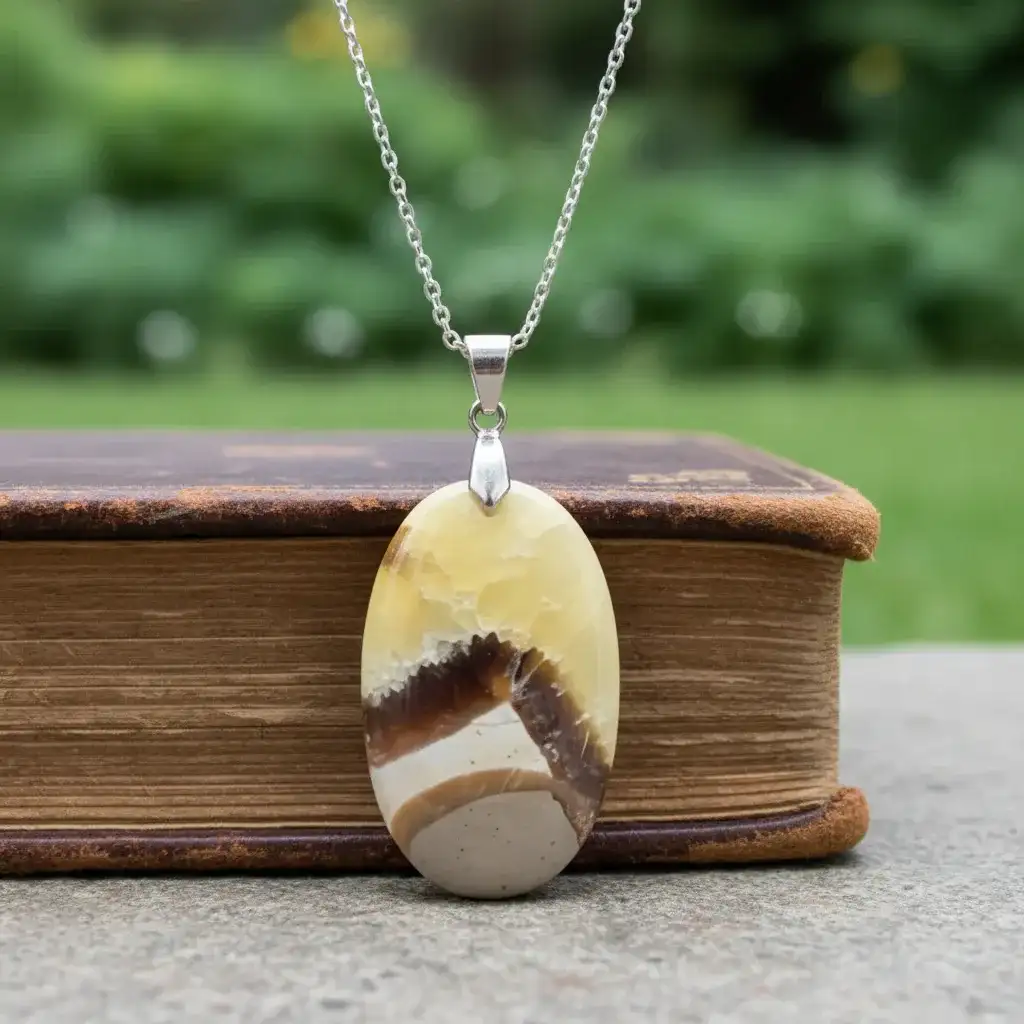 Pendentif en Septaria et Calcite jaune (PE2018)