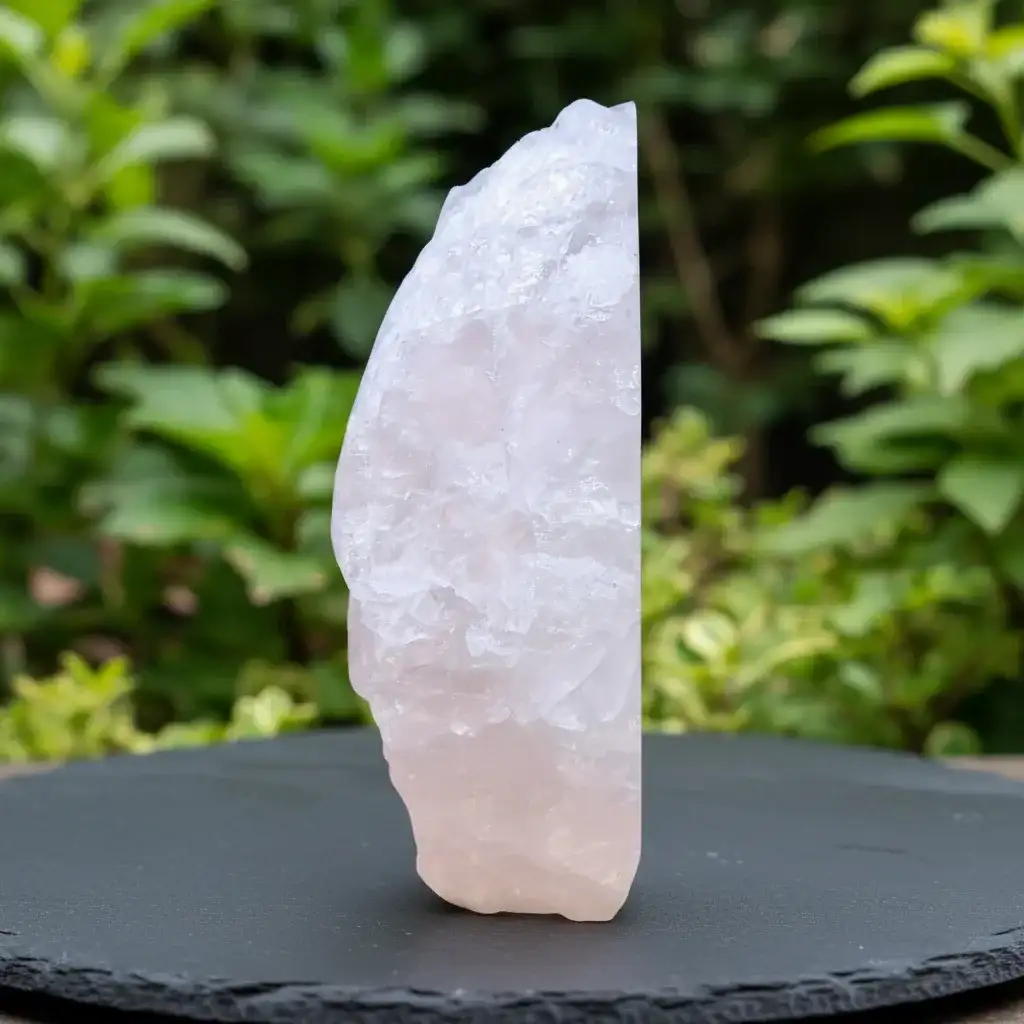 Quartz rose brut, poli et gravé 529g (MB538 - 1)