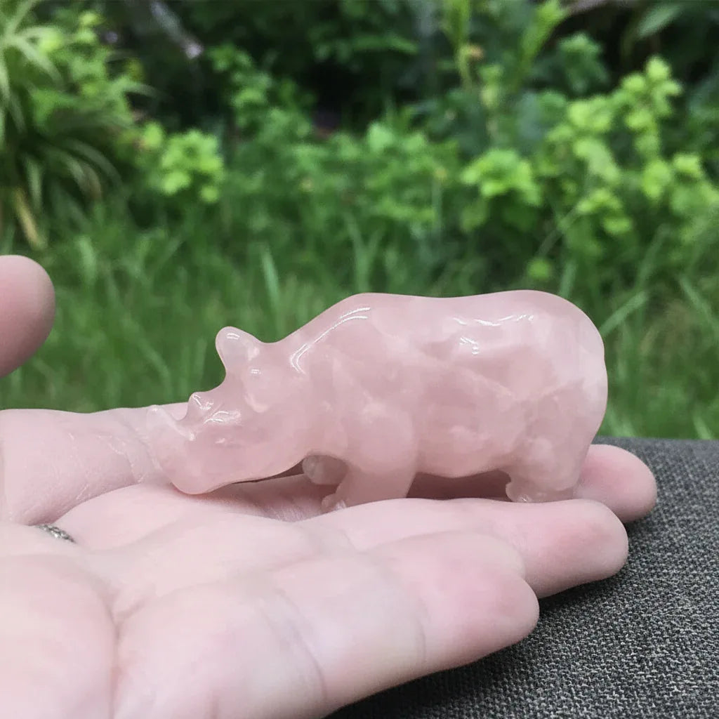 Rhinocéros en Quartz rose 26g (PRGFL644)