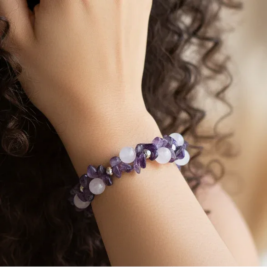 Bracelet tissé en Quartz rose et Améthyste