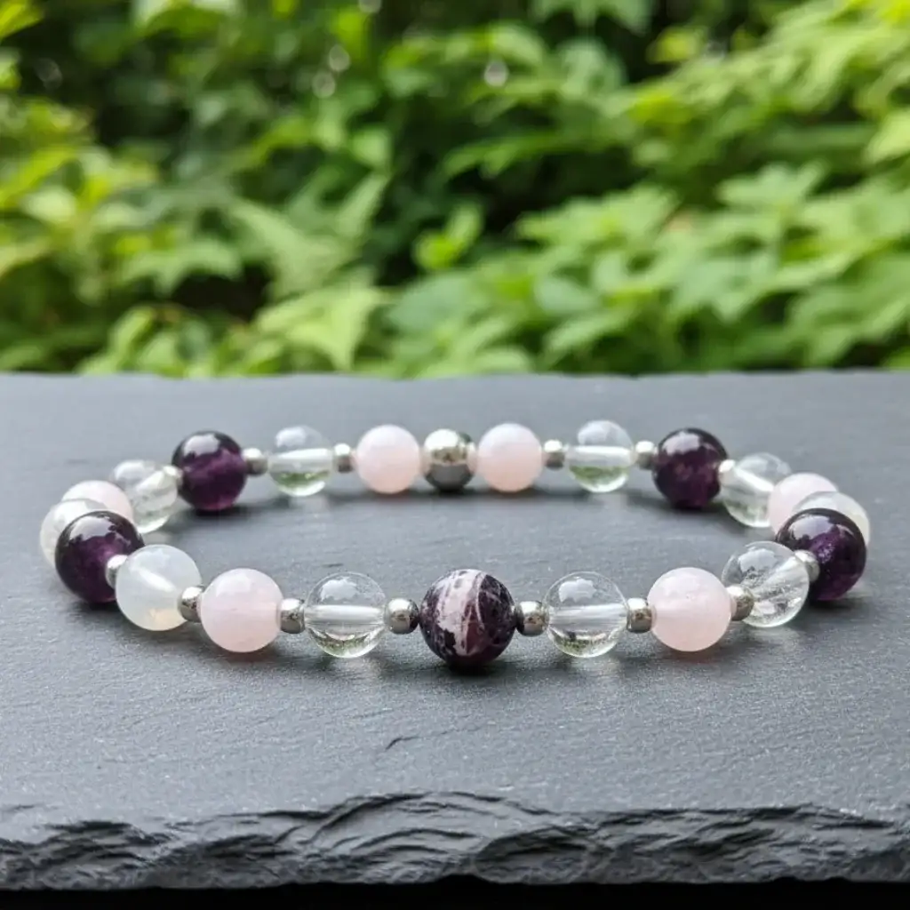 Bracelet en Sugilite, Opale rose et Cristal de Roche - 21