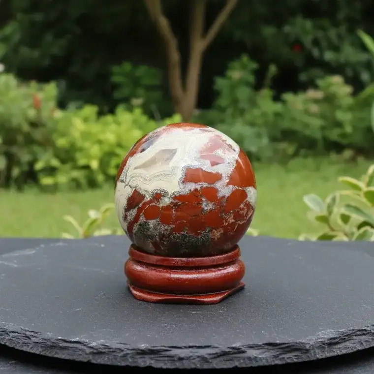 Sphère en Jaspe rouge et Calcédoine 95g (PRGFL754)