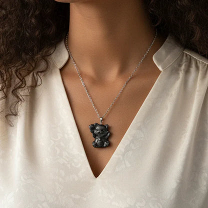 Pendentif Chat porte-bonheur en Obsidienne argentée (PE1294-18) - ENAE Minéraux