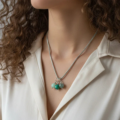Collier 3 perles : Chrysoprase, Malachite, Agate mousse - ENAE Minéraux