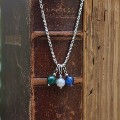 Collier 3 perles : Apatite bleue, Labradorite et Cyanite bleue - ENAE Minéraux