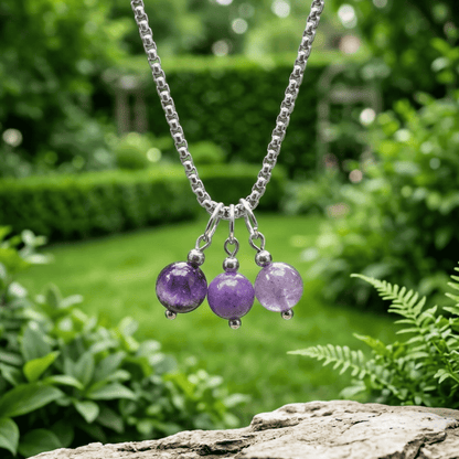 Collier 3 perles : Améthyste, Phosphosidérite et Lépidolite