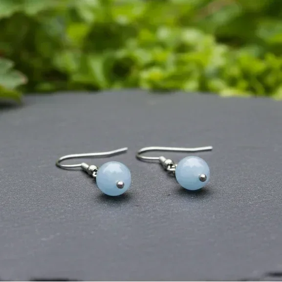 Boucles d'oreilles 1 perle en Aigue-Marine (BO240)
