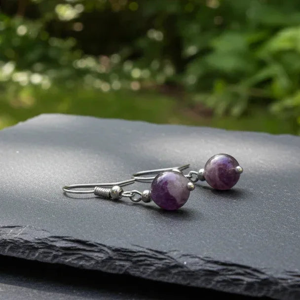 Boucles d'oreilles 1 perle en Tourmaline rose (BO243)
