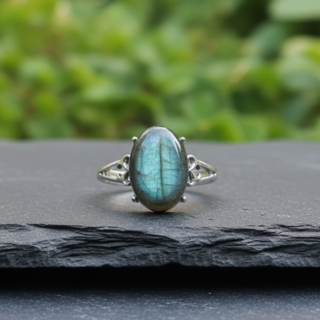Bague réglable en Labradorite et cuivre (BAG94)
