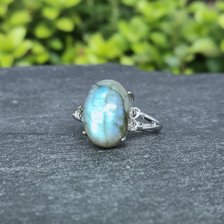 Bague réglable en Labradorite et cuivre (BAG94)