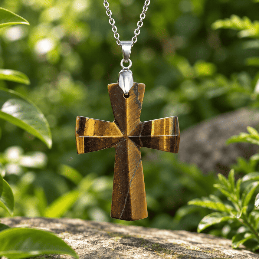 Pendentif croix en Œil de Tigre (PE1623 - 22)
