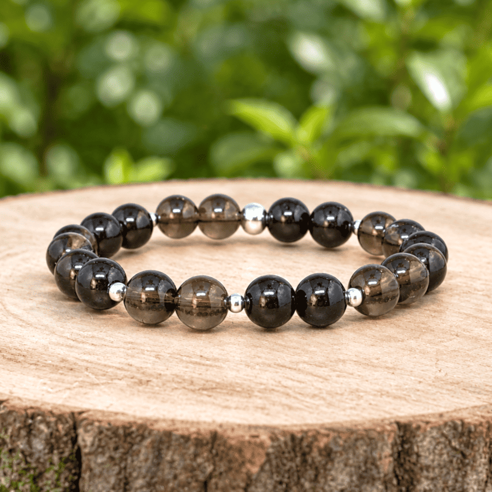 Bracelet en Quartz fumé et Tourmaline noire