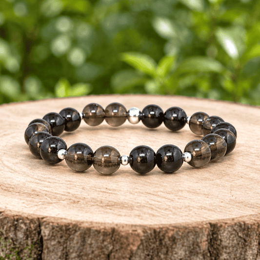 Bracelet en Quartz fumé et Tourmaline noire