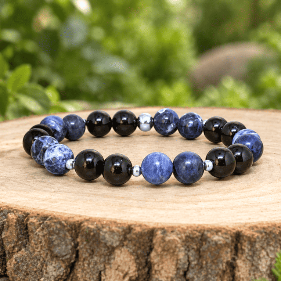 Bracelet en Sodalite et Tourmaline noire - 15 cm