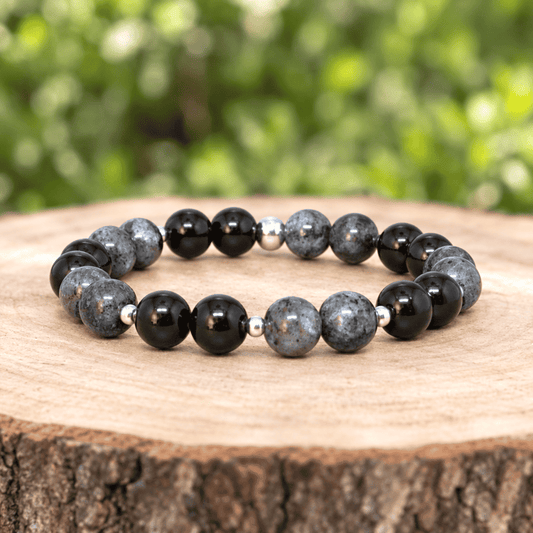 Bracelet en Larvikite et Tourmaline noire - 15 cm