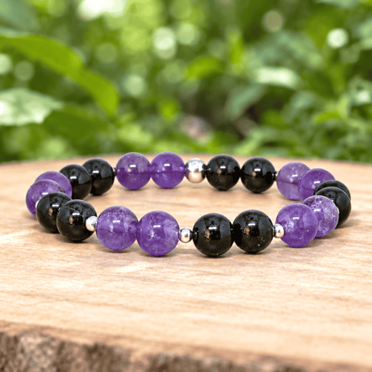 Bracelet en Améthyste et Tourmaline noire - 15 cm