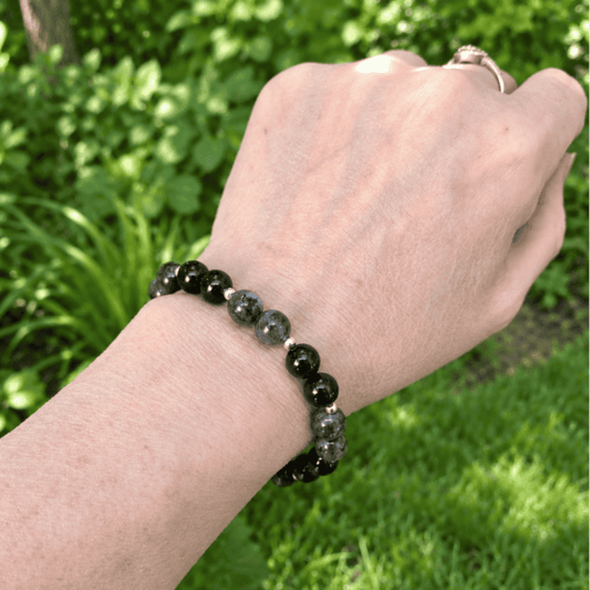 Bracelet en Larvikite et Tourmaline noire