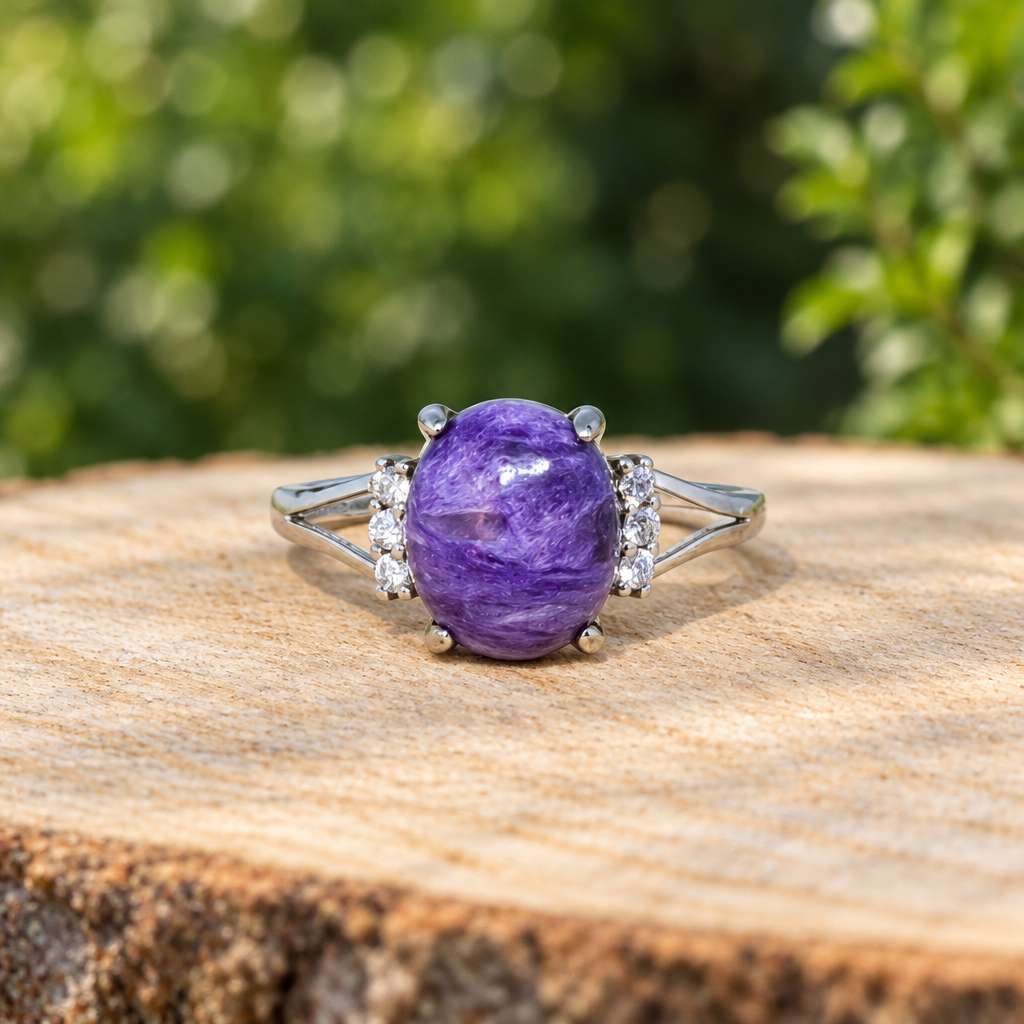 Bague réglable en Charoïte (BAG23 - 2)
