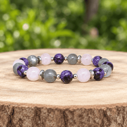 Bracelet "bulle de sérénité" en Charoïte, Morganite et Labradorite