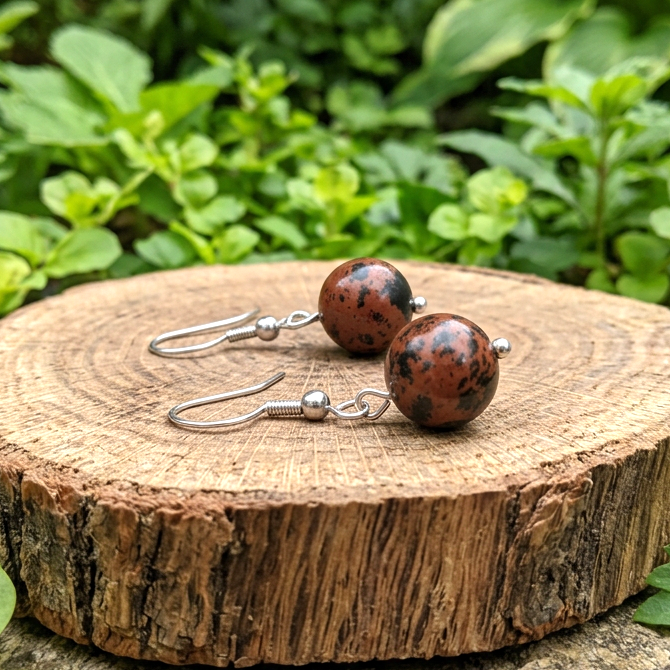 Boucles d'oreilles en Obsidienne Acajou (BO258)