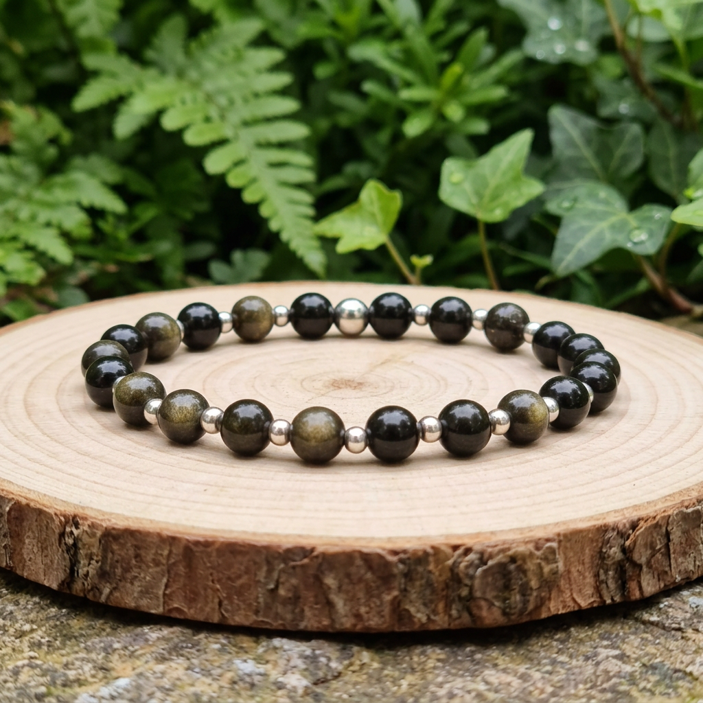 Bracelet en Obsidienne dorée 6mm - 15