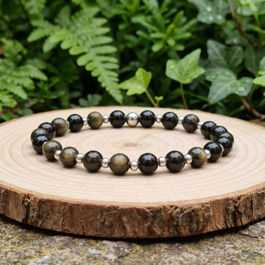 Bracelet en Obsidienne dorée 6mm - 15