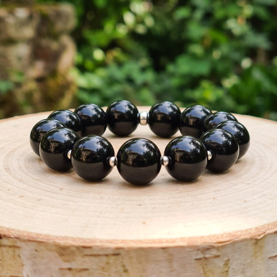 Bracelet en Obsidienne noire 15mm