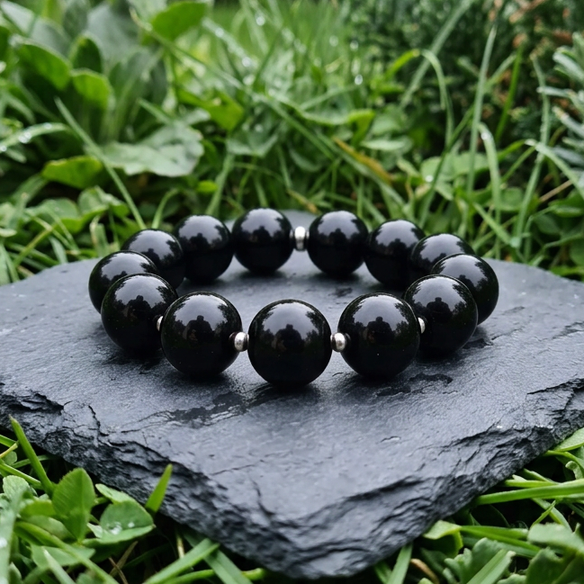 Bracelet en Obsidienne noire 15mm