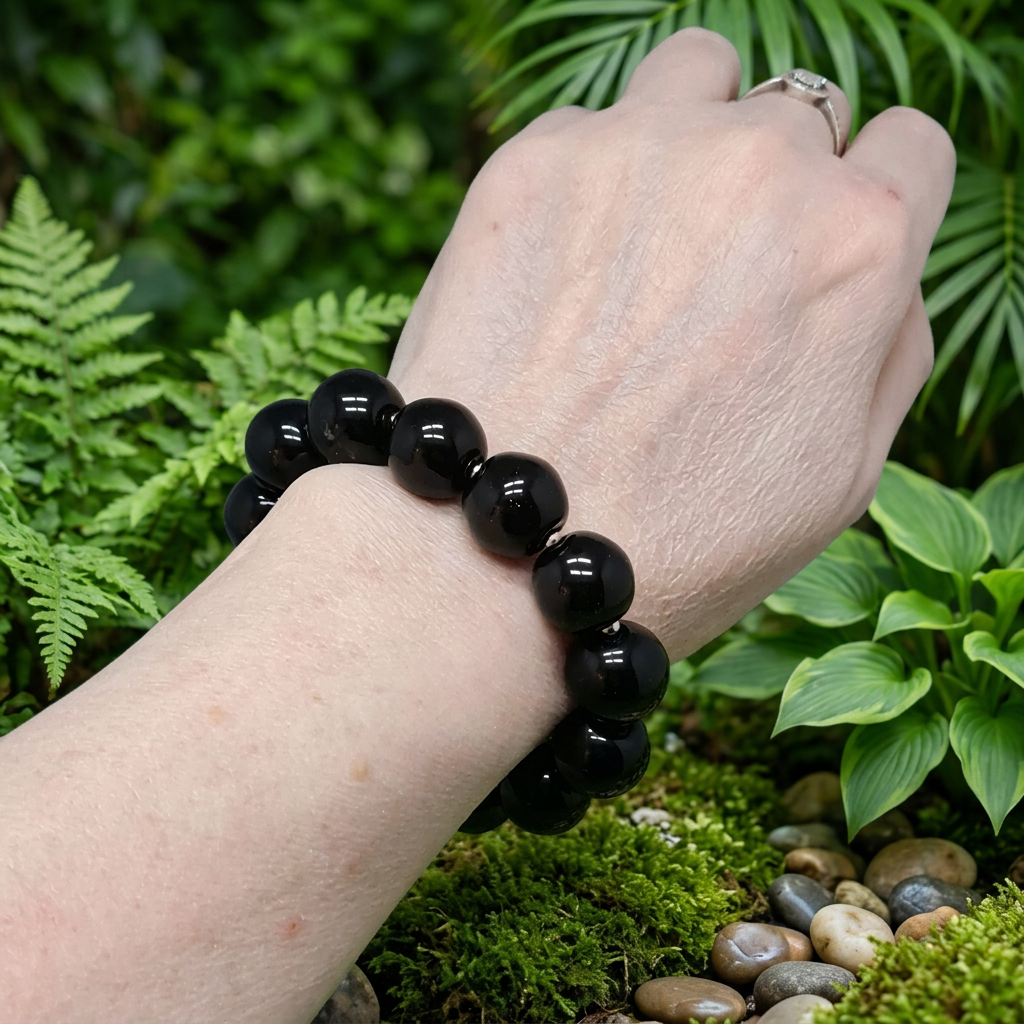 Bracelet en Obsidienne noire 15mm