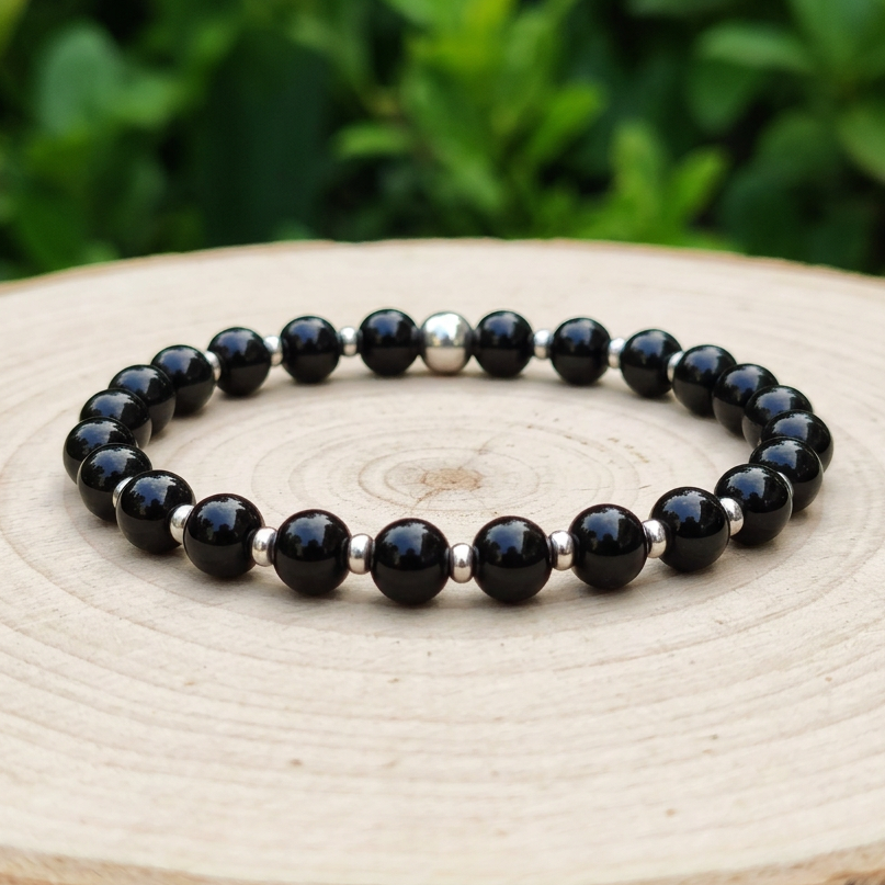 Bracelet en Obsidienne noire 6mm - 15