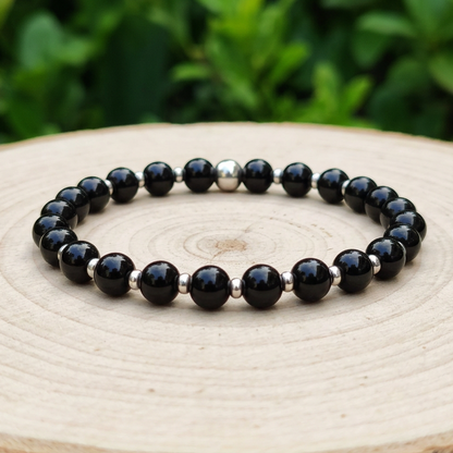 Bracelet en Obsidienne noire 6mm - 15