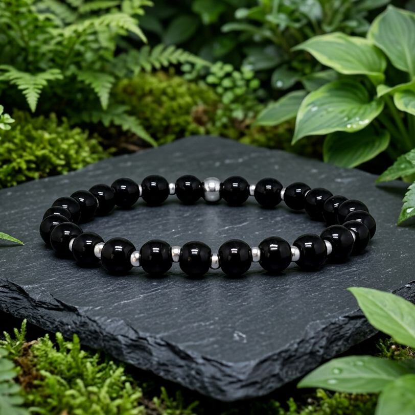 Bracelet en Obsidienne noire 6mm