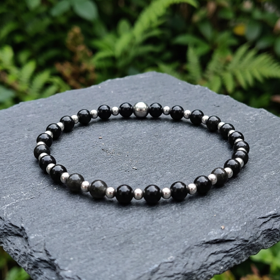 Bracelet en Obsidienne noire 4mm