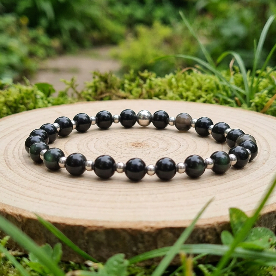 Bracelet en Obsidienne Œil Céleste 6mm - 15