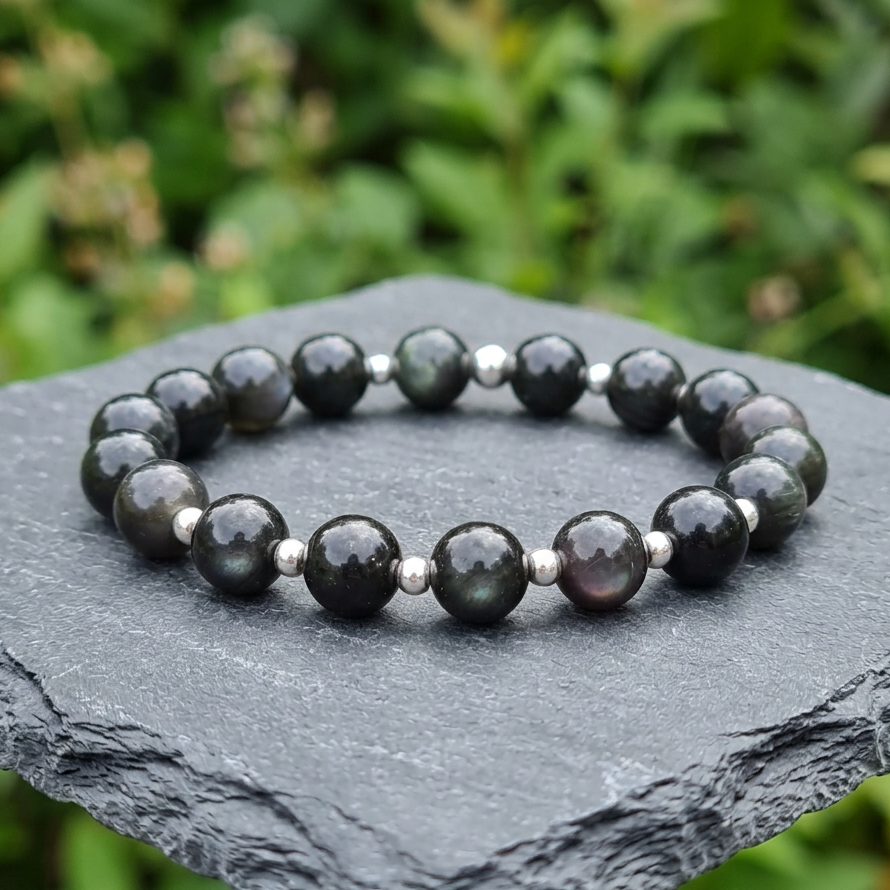 Bracelet en Obsidienne Œil Céleste 8mm - 15