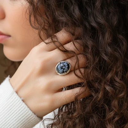 Bague réglable en Obsidienne mouchetée (BAGA7)