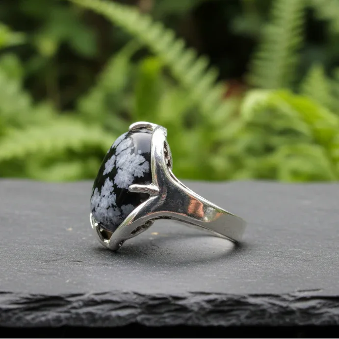 Bague réglable en Obsidienne mouchetée (BAGA7)