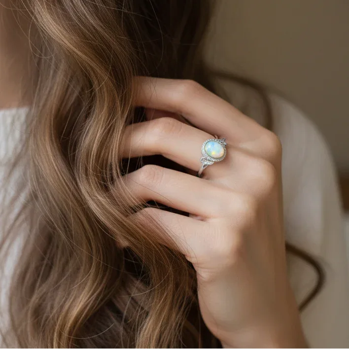 Bague réglable en Opale Welo Cristal (BAG39-1)