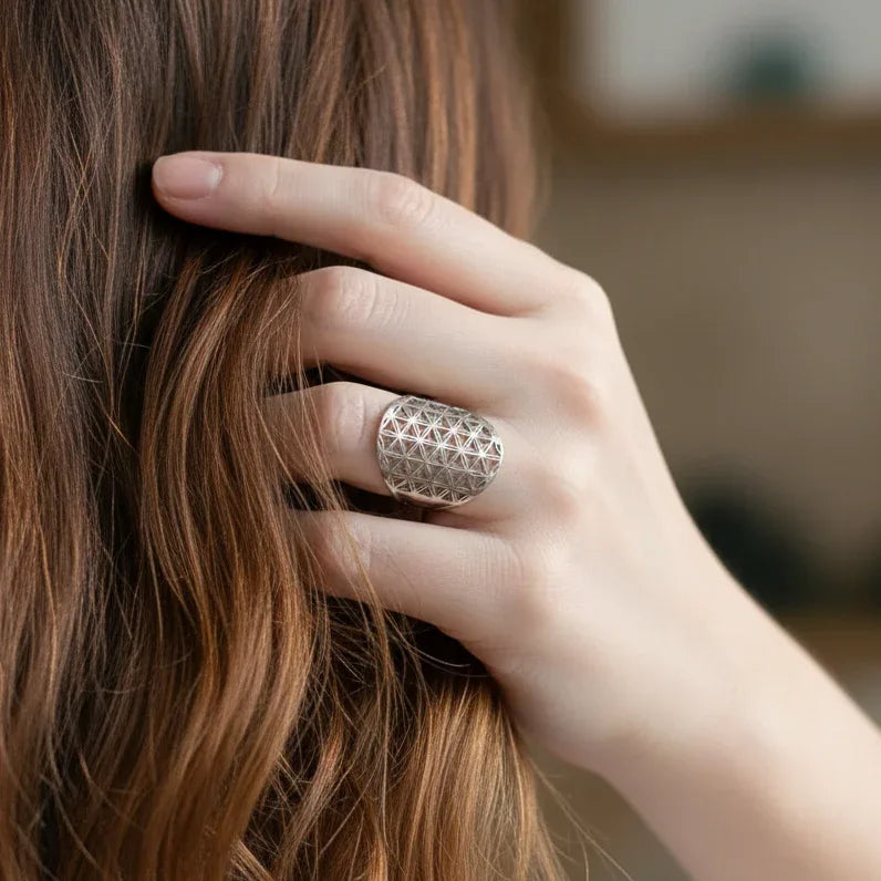Bague réglable Fleur de Vie en acier inoxydable (BAGFDV)