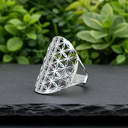 Bague réglable Fleur de Vie en acier inoxydable (BAGFDV)