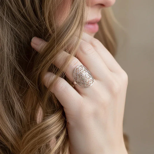 Bague réglable Sri-Yantra en acier inoxydable (BAGSY)