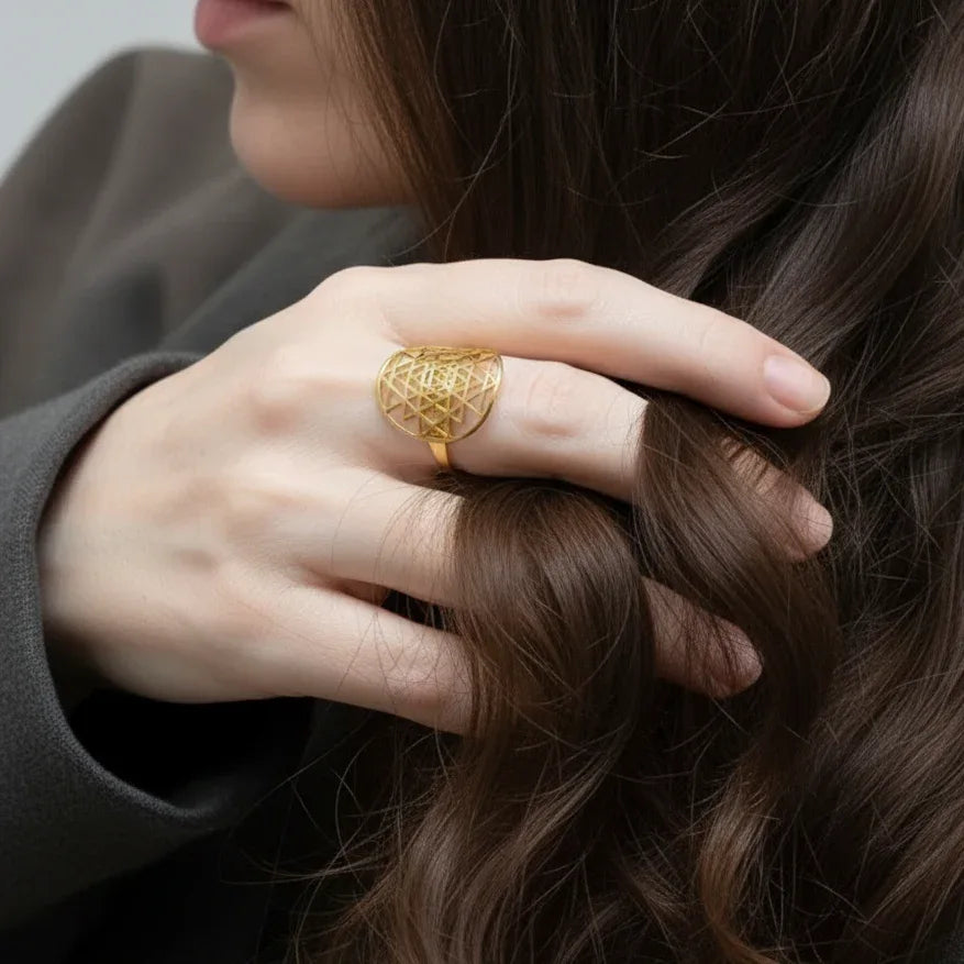 Bague réglable Sri-Yantra en acier inoxydable doré (BAGSYD)