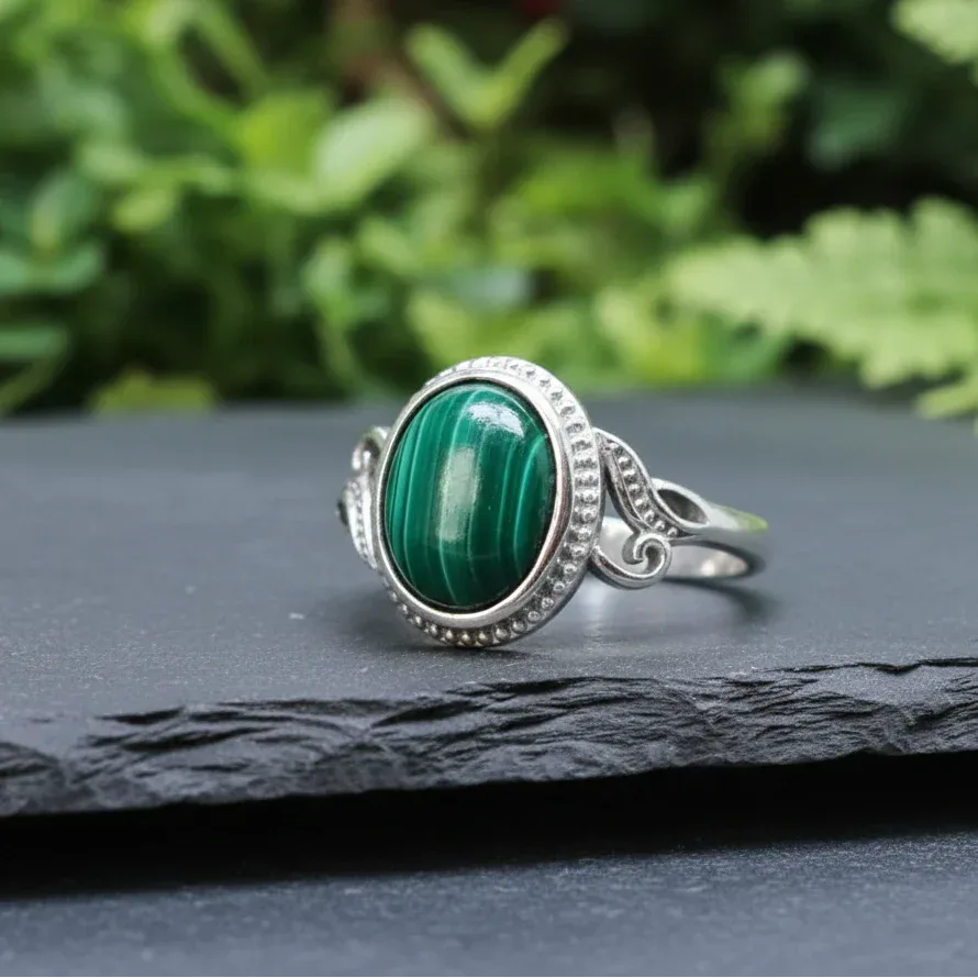 Bague réglable en Malachite (BAG64-2)