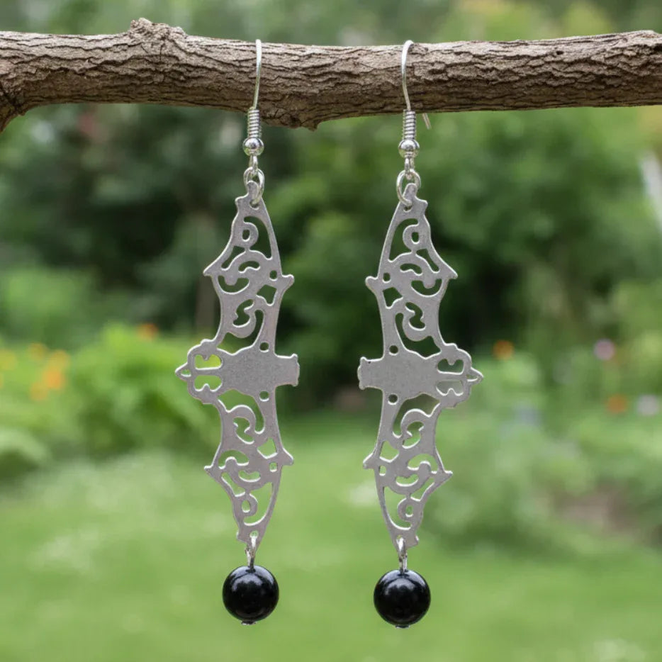 Boucles d'oreilles chauve-souris et Obsidienne noire (BOHM204)