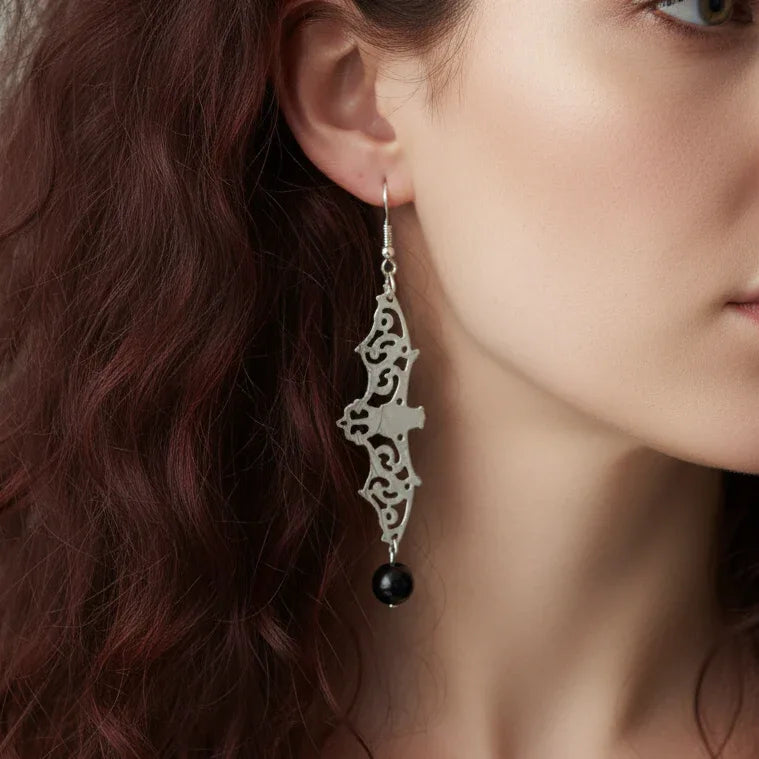 Boucles d'oreilles chauve-souris et Obsidienne noire (BOHM204)