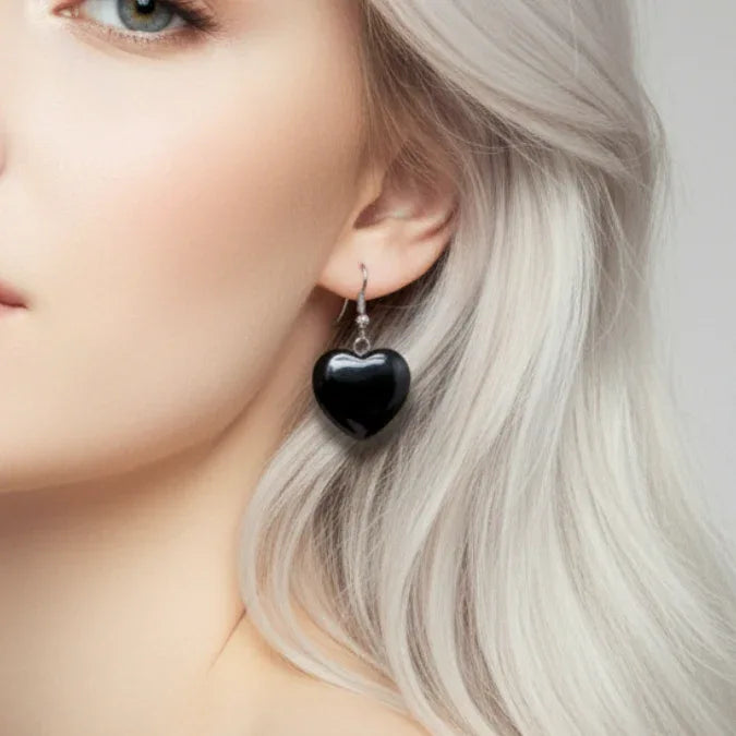 Boucles d'oreilles cœur en Obsidienne noire (BOC)