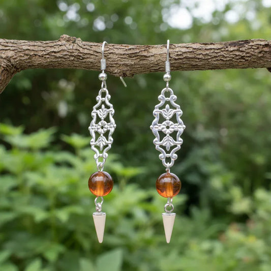 Boucles d'oreilles en Cornaline et acier inoxydable (BOHM199)