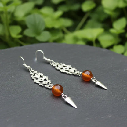 Boucles d'oreilles en Cornaline et acier inoxydable (BOHM199)