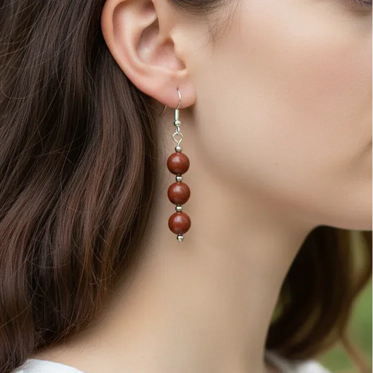 Boucles d'oreilles en Jaspe Rouge (BO228)